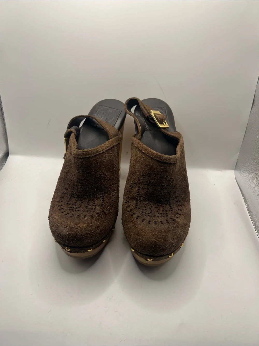 Tory Burch Brown Suede Brayden Slingback Clogs